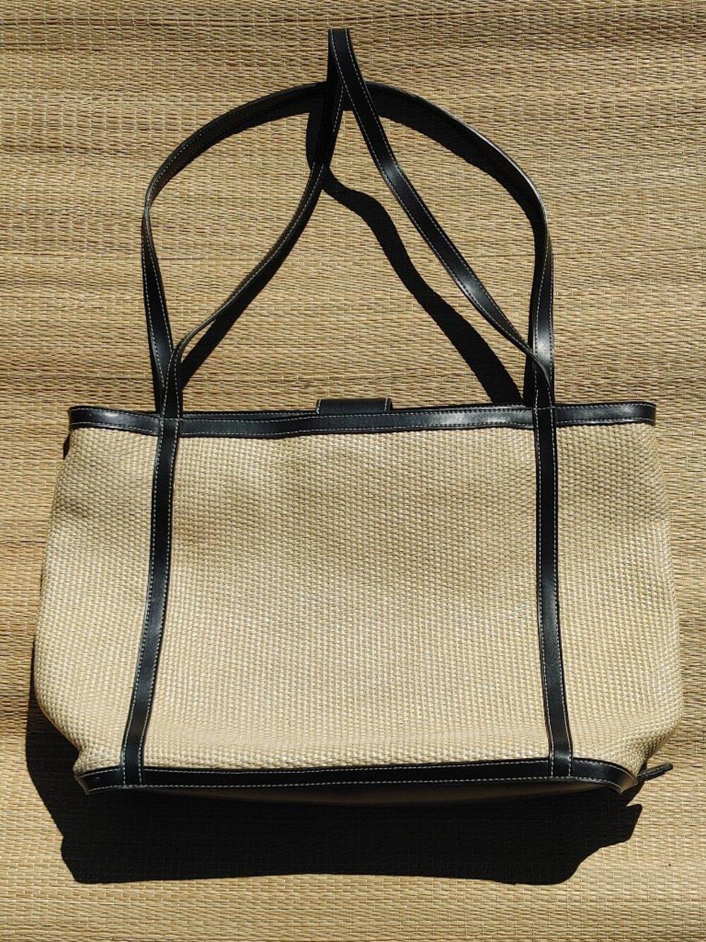 MAXX New York Woven Straw Raffia Style Tote Summer Beach Bag Large Carryall